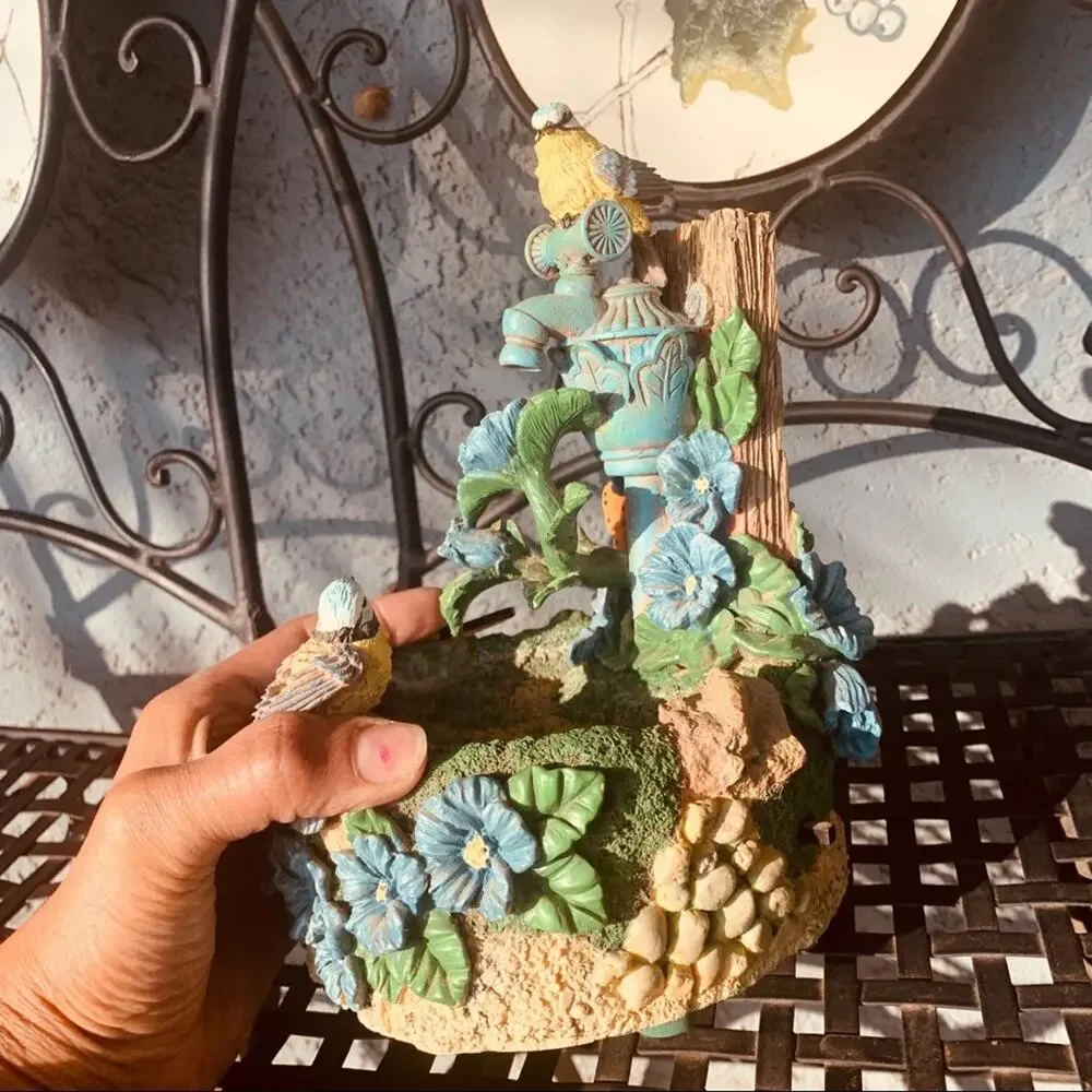 Vintage Feng Shui Inside Tabletop Resin Mini Bird Forest Fountain Granny Country